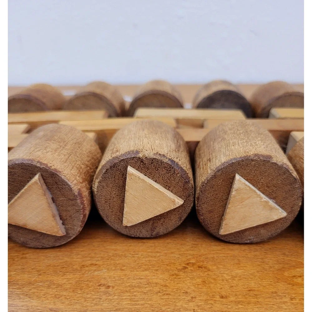 Vtg Wooden Pull Toy Rolling Folding Blocks Geometrical Cylinders Natural‎ Play